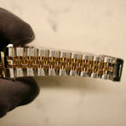 Rolex Datejust 31 ref. 68273 from 1990 in two-tone stainless steel and yellow gold with a factory silver diamond dial, 31mm case, Jubilee bracelet, sapphire crystal, and automatic movement. Unpolished example in extremely good condition with original Spain certificate, box, booklets, and tag. Detailed product photos showing the dial, diamond markers, bezel, case, bracelet, and clasp, available from Klocksalongen with a 12-month functional warranty.