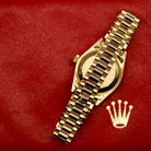 Rolex Lady-Datejust 26 ref. 69178 from 1996 in solid yellow gold with a factory champagne diamond dial, 26mm case, President bracelet, sapphire crystal, and automatic movement. Includes original Japan certificate, box, and tag. Detailed product photos showing the dial, diamonds, case, bracelet, clasp, and overall very good condition, offered by Klocksalongen with a 12-month functional warranty.